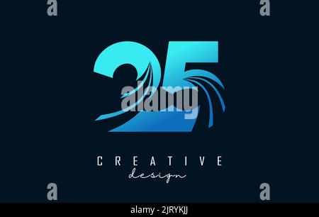 Creative number 25 2 5 logo with leading lines and road concept design. Number with geometric design. Vector Illustration with number and creative cut Stock Vector