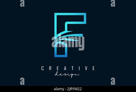 Outline Creative letter F logo with leading lines and road concept design. Letter F with geometric design. Vector Illustration with letter and cuts. Stock Vector