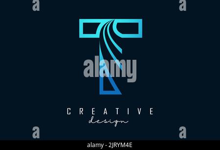 Outline Creative letter T logo with leading lines and road concept design. Letter T with geometric design. Vector Illustration with letter and cuts. Stock Vector