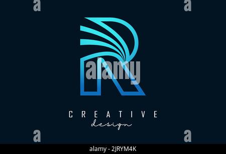 Outline Creative letter R logo with leading lines and road concept design. Letter R with geometric design. Vector Illustration with letter and cuts. Stock Vector