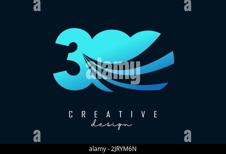 Creative number 300 logo with leading lines and road concept design. Letter with geometric design. Vector Illustration with number and creative cuts. Stock Vector