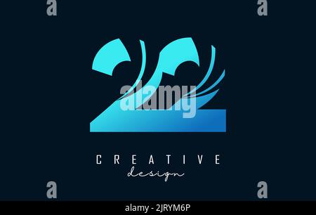 Creative number 22 2 logo with leading lines and road concept design. Number with geometric design. Vector Illustration with number and creative cuts. Stock Vector