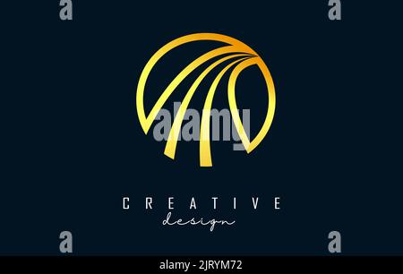 Golden Outline Creative letter O logo with leading lines and road concept design. Letter O with geometric design. Vector Illustration with letter and Stock Vector