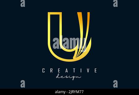 Golden Outline Creative letter U logo with leading lines and road concept design. Letter U with geometric design. Vector Illustration with letter and Stock Vector