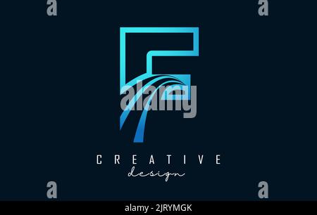 Outline Creative letter F logo with leading lines and road concept design. Letter F with geometric design. Vector Illustration with letter and cuts. Stock Vector