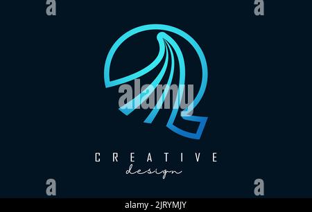 Outline Creative letter Q logo with leading lines and road concept design. Letter Q with geometric design. Vector Illustration with letter and cuts. Stock Vector