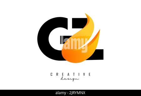 GZ G Y Letter Logo Design with Swoosh and Black Lines. Modern Creative ...