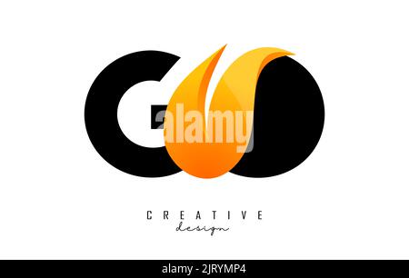 GO G O Letter Logo Design with Fire Flames and Orange Swoosh Vector ...
