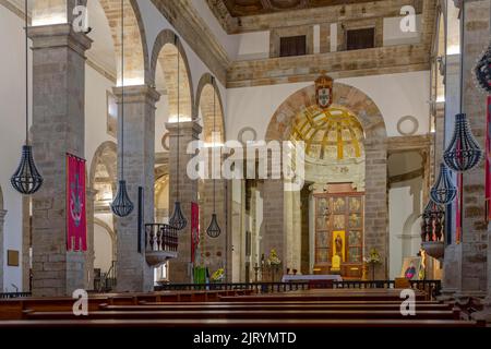 Cathedral Se Interior in Angra do Heroismo on Terceira Island Azores Portugal Stock Photo