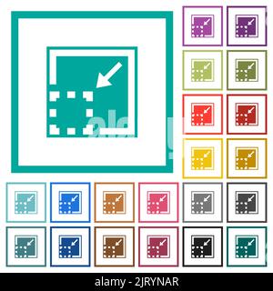 Minimize element solid flat color icons with quadrant frames on white background Stock Vector