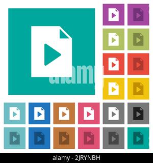 Playlist solid multi colored flat icons on plain square backgrounds. Included white and darker icon variations for hover or active effects. Stock Vector