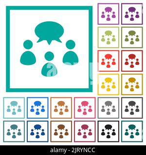 Three talking persons with oval bubble solid flat color icons with quadrant frames on white background Stock Vector