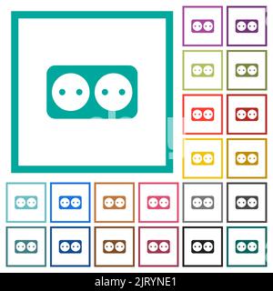 Electrical outlet with two sockets solid flat color icons with quadrant frames on white background Stock Vector