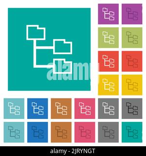 Folder structure outline multi colored flat icons on plain square backgrounds. Included white and darker icon variations for hover or active effects. Stock Vector