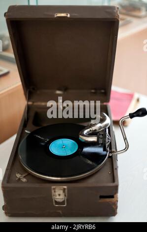 The old gramophone with plate Stock Photo