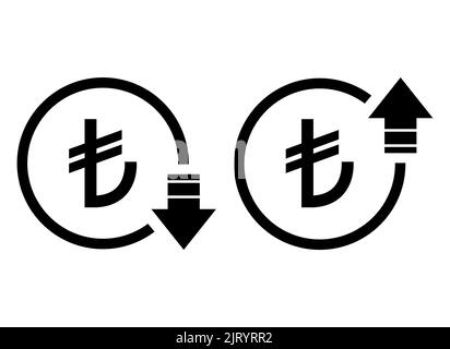 Set of cost symbol turkish lira increase and decrease icon. Money vector symbol isolated on background . Stock Vector