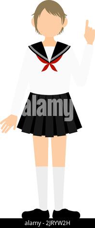 Girl wearing white school sailor uniform, Strike a pose of guts Stock Vector