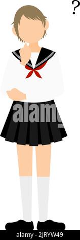 Girl wearing white school sailor uniform, Have doubts Stock Vector