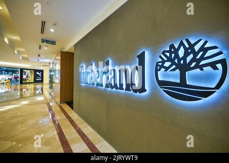 KUALA LUMPUR, MALAYSIA - CIRCA JANUARY, 2020: close up shot of Timberland sign as seen at Suria KLCC shopping mall in Kuala Lumpur. Stock Photo