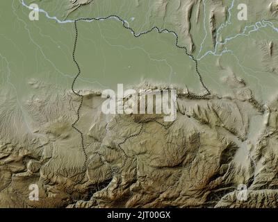 Balkh, province of Afghanistan. Elevation map colored in wiki style with lakes and rivers Stock Photo