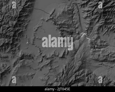 Kabul, province of Afghanistan. Grayscale elevation map with lakes and rivers Stock Photo