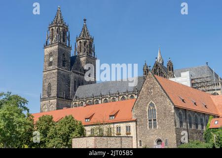 Gothic towers of the cathedral in Magdeburg, Saxony-Anhalt, Germany Stock Photo