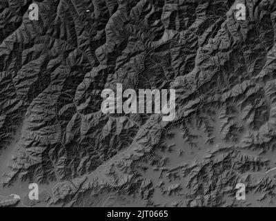 Kunar, province of Afghanistan. Grayscale elevation map with lakes and rivers Stock Photo