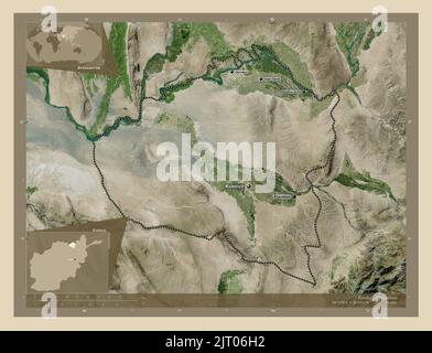 Kunduz, province of Afghanistan. High resolution satellite map. Locations and names of major cities of the region. Corner auxiliary location maps Stock Photo