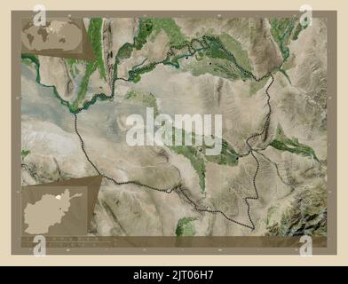 Kunduz, province of Afghanistan. High resolution satellite map. Locations of major cities of the region. Corner auxiliary location maps Stock Photo