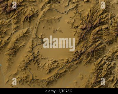 Logar, province of Afghanistan. Colored elevation map with lakes and rivers Stock Photo