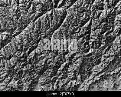 Nuristan, province of Afghanistan. Bilevel elevation map with lakes and rivers Stock Photo