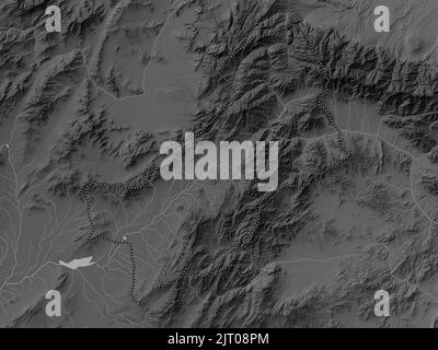 Paktya, province of Afghanistan. Grayscale elevation map with lakes and rivers Stock Photo