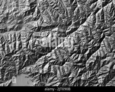 Panjshir, province of Afghanistan. Bilevel elevation map with lakes and rivers Stock Photo