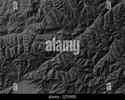 Panjshir, province of Afghanistan. Grayscale elevation map with lakes and rivers Stock Photo