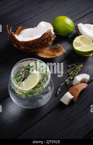 hard seltzer with coconut on a dark background Stock Photo