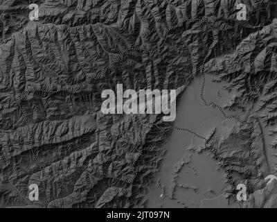 Parwan, province of Afghanistan. Grayscale elevation map with lakes and rivers Stock Photo