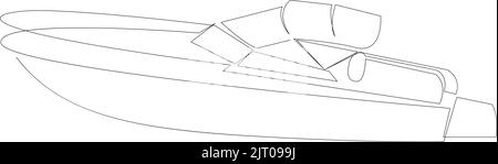 Continuous Single Line Drawing Art Of Luxury Yacht. Speed Boat