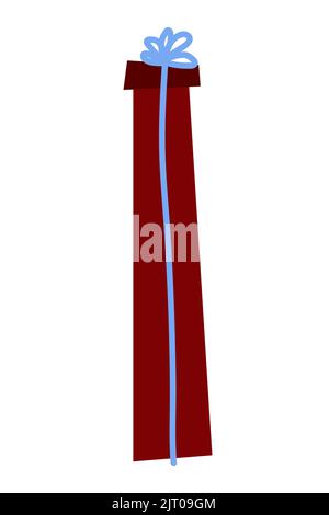 Cartoon Christmas high gift. Red color long present isolated on white background. New Year, Valentines Day, Birthday greeting card. Decorated wrapped Stock Vector