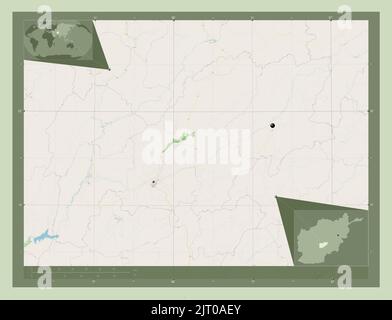 Uruzgan, province of Afghanistan. Open Street Map. Locations of major cities of the region. Corner auxiliary location maps Stock Photo