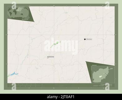 Uruzgan, province of Afghanistan. Open Street Map. Locations and names of major cities of the region. Corner auxiliary location maps Stock Photo