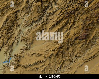 Uruzgan, province of Afghanistan. Colored elevation map with lakes and rivers Stock Photo