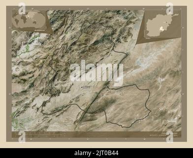 Zabul, province of Afghanistan. High resolution satellite map. Locations and names of major cities of the region. Corner auxiliary location maps Stock Photo