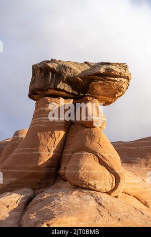 A sandstone hoodoo, Toadstools area, Paria Rimrocks, Grand Staircase-Escalante National Monument, Utah. Stock Photo