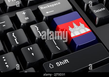 Cambodian flag painted on computer keyboard. Online business, education in Cambodia concept. 3D rendering Stock Photo