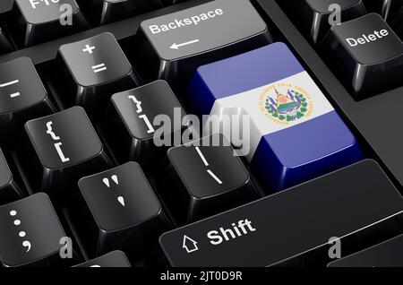 Salvadoran flag painted on computer keyboard. Online business, education in El Salvador concept. 3D rendering Stock Photo