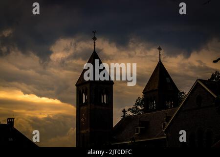 scary church with dark cloudy sky Stock Photo - Alamy