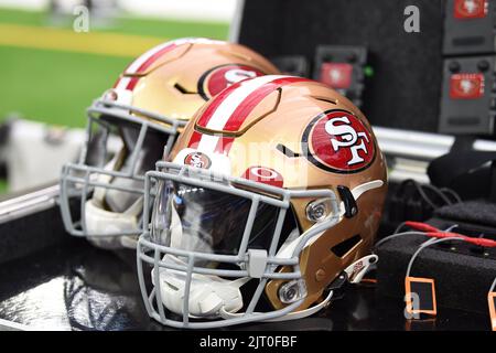 Las Vegas Raiders and San Francisco 49ers helmets on Wednesday, Feb. 22,  2023. (Kirby Lee via AP Stock Photo - Alamy