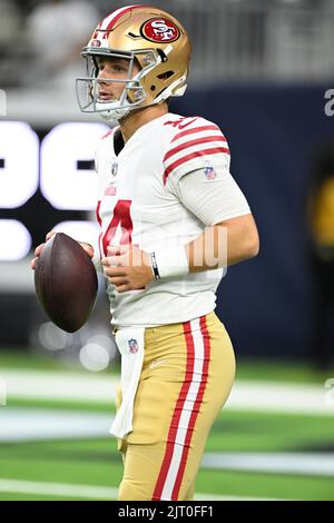 San Francisco 49ers quarterback Brock Purdy (14) during the NFL game between the San Francisco 49ers and the Houston Texans on August 25, 2022 at NRG Stock Photo