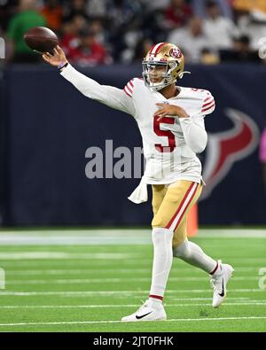 San Francisco 49ers quarterback Trey Lance 5 passes the ball