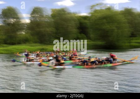 The Dragon boat festival on the rowing lake at Thorpe Meadows, Peterborough, Cambridgeshire, England, UK Stock Photo